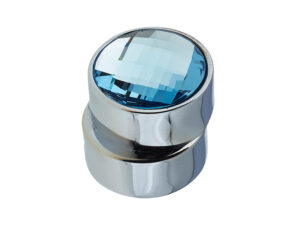 Frelan Hardware Cabinet Knob, Polished Chrome With Blue Swarovski Crystal