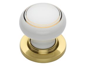 Heritage Brass Gold Line White Porcelain Mortice Door Knobs, Polished Brass Rose (Sold In Pairs)