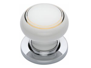 Heritage Brass Gold Line White Porcelain Mortice Door Knobs, Polished Chrome Rose (Sold In Pairs)