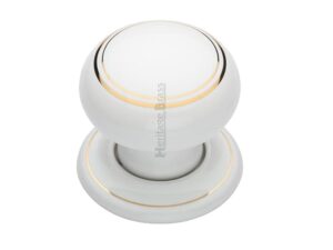 Heritage Brass Gold Line White Porcelain Mortice Door Knobs, Porcelain Rose (Sold In Pairs)