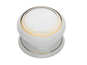 Heritage Brass Porcelain Cupboard Knobs (32Mm Or 38Mm), White With Gold Line