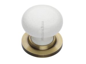 Heritage Brass White Crackle Porcelain Mortice Door Knobs, Antique Brass Rose (Sold In Pairs)