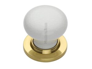 Heritage Brass White Crackle Porcelain Mortice Door Knobs, Polished Brass Rose (Sold In Pairs)