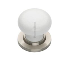 Heritage Brass White Crackle Porcelain Mortice Door Knobs, Satin Nickel Rose (Sold In Pairs)