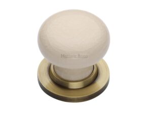 Heritage Brass Cream Crackle Porcelain Mortice Door Knobs, Antique Brass Rose (Sold In Pairs)