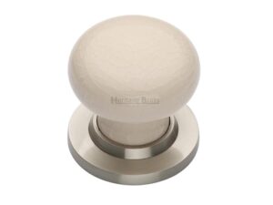 Heritage Brass Cream Crackle Porcelain Mortice Door Knobs, Satin Nickel Rose (Sold In Pairs)