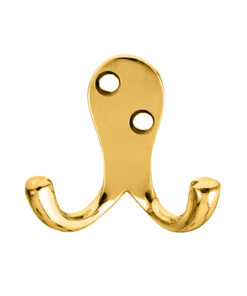 Victorian Double Robe Hook, Polished Brass