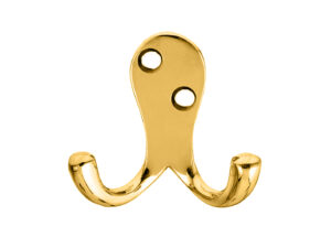 Victorian Double Robe Hook, Polished Brass