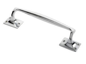 Pub Style Pull Handle On Square Rose (250Mm Length), Polished Chrome