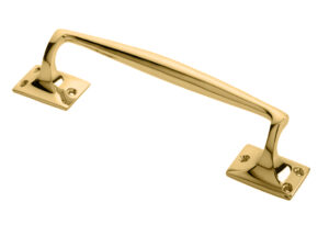 Pub Style Pull Handle On Square Rose (250Mm Length), Polished Brass