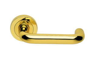 Manital Studio H Door Handles On Round Rose, Polished Brass (Sold In Pairs)