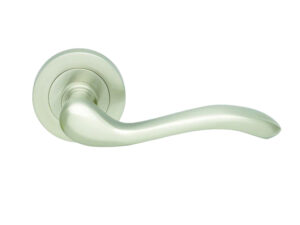 Manital Apollo Door Handles On Round Rose, Satin Nickel (Sold In Pairs)