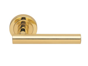 Manital Calla Door Handles On Round Rose, Polished Brass (Sold In Pairs)