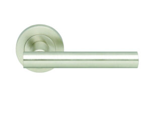 Manital Calla Door Handles On Round Rose, Satin Nickel (Sold In Pairs)