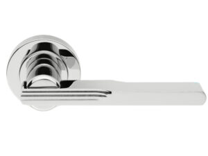 Manital Veronica Art Deco Door Handles On Round Rose, Polished Chrome (Sold In Pairs)