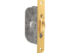 Galvanised Sash Window Axle Pulley (Square Forend), Polished Brass With Brass Wheel