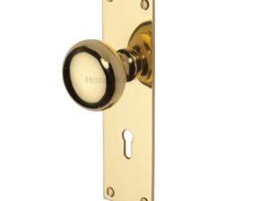 Heritage Brass Balmoral Low Profile Door Knobs On Backplate, Polished Brass (Sold In Pairs)