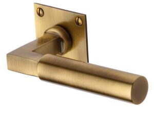 Heritage Brass Bauhaus Low Profile Antique Brass Door Handles On Square Rose (Sold In Pairs)