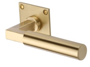 Heritage Brass Bauhaus Low Profile Satin Brass Door Handles On Square Rose (Sold In Pairs)