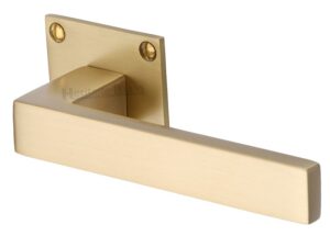 Heritage Brass Delta Low Profile Satin Brass Door Handles On Square Rose (Sold In Pairs)