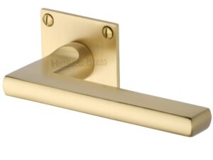 Heritage Brass Trident Low Profile Satin Brass Door Handles On Square Rose (Sold In Pairs)