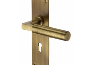 Heritage Brass Bauhaus Low Profile Door Handles On Backplate, Antique Brass - (Sold In Pairs)