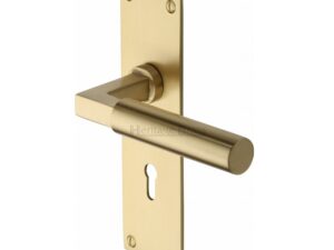 Heritage Brass Bauhaus Low Profile Door Handles On Backplate, Satin Brass (Sold In Pairs)