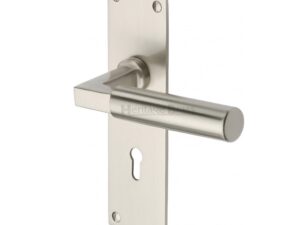 Heritage Brass Bauhaus Low Profile Door Handles On Backplate, Satin Nickel (Sold In Pairs)