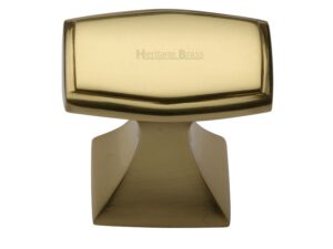 Heritage Brass Art Deco Design Cabinet Knob, Polished Brass