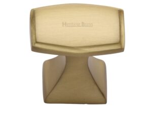 Heritage Brass Art Deco Design Cabinet Knob, Satin Brass