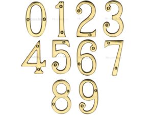 Heritage Brass 0-9 Screw Fix Numerals (76Mm - 3"), Polished Brass