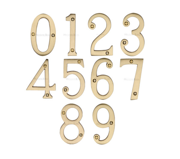 Heritage Brass 0-9 Screw Fix Numerals (76Mm - 3"), Satin Brass