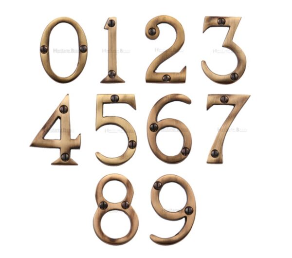 Heritage Brass 0-9 Screw Fixing Numerals (51Mm - 2"), Antique Brass