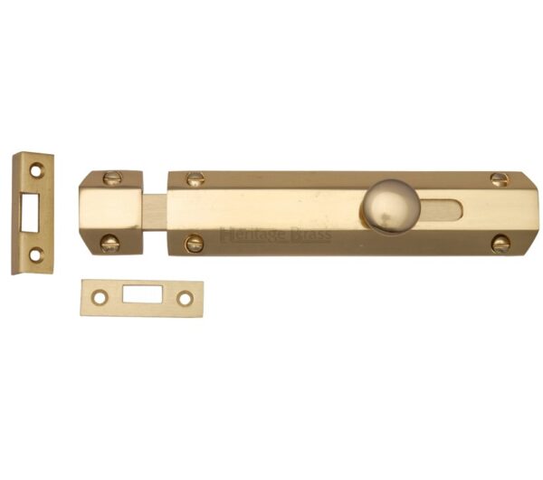 Heritage Brass Flat Surface Door Bolt (4", 6" Or 8" Length), Polished Brass