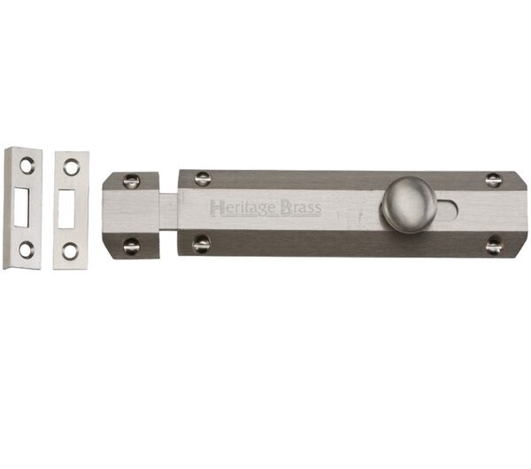 Heritage Brass Flat Surface Door Bolt (4", 6" Or 8" Length), Satin Nickel