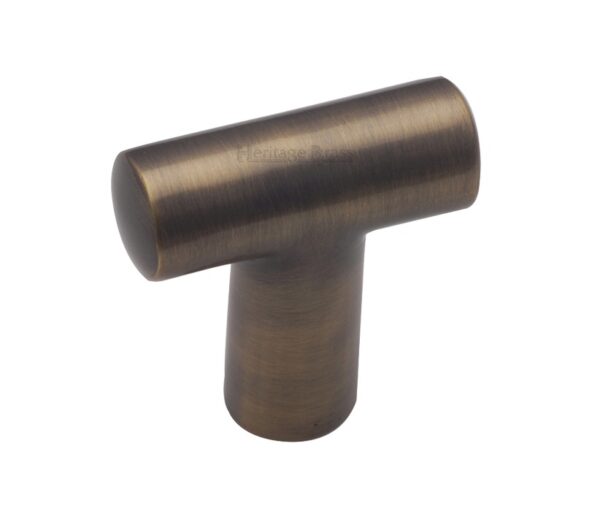 Heritage Brass T-Shaped Cabinet Knob, Antique Brass