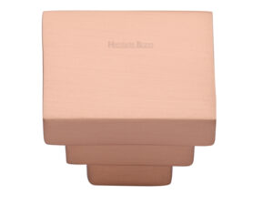 Heritage Brass Square Stepped Cabinet Knob, Satin Rose Gold