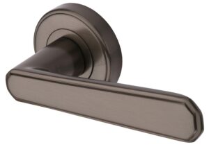 Heritage Brass Century Art Deco Style Door Handles On Round Rose, Matt Bronze (Sold In Pairs)