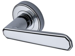 Heritage Brass Century Art Deco Style Door Handles On Round Rose, Polished Chrome (Sold In Pairs)