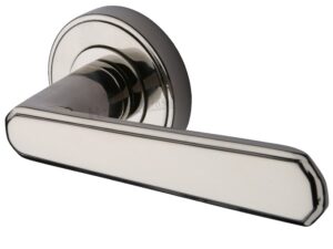 Heritage Brass Century Art Deco Style Door Handles On Round Rose, Polished Nickel (Sold In Pairs)