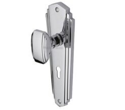 Heritage Brass Charlston Art Deco Style Door Knobs On Backplate, Polished Chrome (Sold In Pairs)