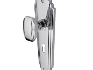 Heritage Brass Charlston Art Deco Style Door Knobs On Backplate, Polished Chrome (Sold In Pairs)