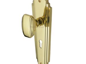 Heritage Brass Charlston Art Deco Style Door Knobs On Backplate, Polished Brass (Sold In Pairs)