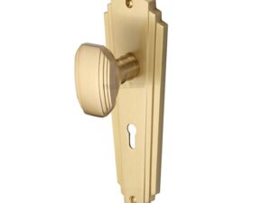 Heritage Brass Charlston Art Deco Style Door Knobs On Backplate, Satin Brass (Sold In Pairs)