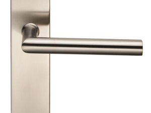 Eurospec Mitred Stainless Steel Door Handles On Backplates, Satin Stainless Steel (Sold In Pairs)