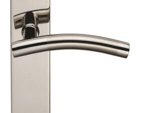 Eurospec Curved Stainless Steel Door Handles On Backplates, Dual Finish Satin & Polished Stainless Steel (Sold In Pairs)