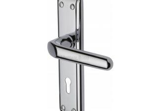 Heritage Brass Deco Door Handles On Backplate, Polished Chrome (Sold In Pairs)