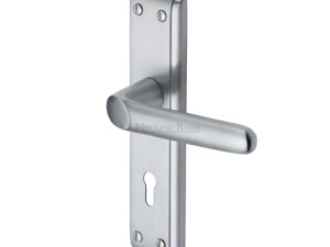 Heritage Brass Deco Door Handles On Backplate, Satin Chrome (Sold In Pairs)