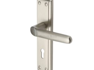 Heritage Brass Deco Door Handles On Backplate, Satin Nickel (Sold In Pairs)