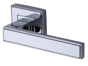 Heritage Brass Linear Polished Chrome Art Deco Style Door Handles On Square Rose (Sold In Pairs)